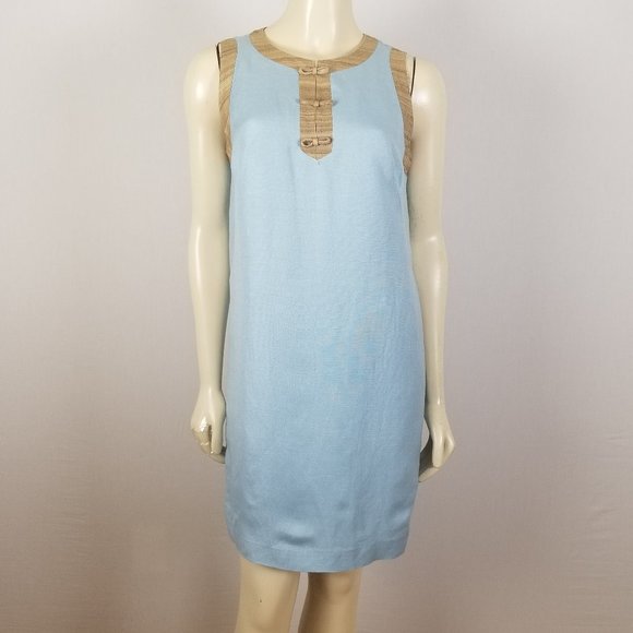 Vintage Geary Roark sleeveless blue and brown‎ shift dress size S - Picture 1 of 8